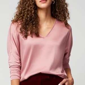 WHBM Woven Satin Front V-NeckTop In Blush Pink